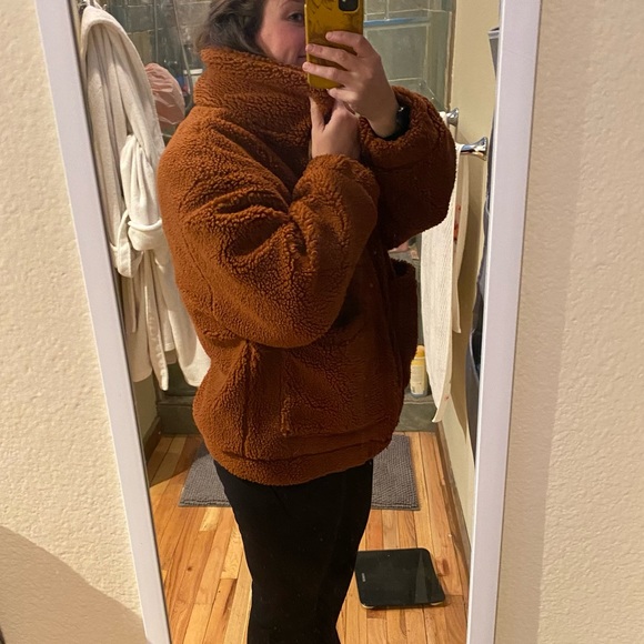 Princess Polly || Oversized Rust Teddy Sherpa Fleece Jacket Size S/M - Picture 13 of 13